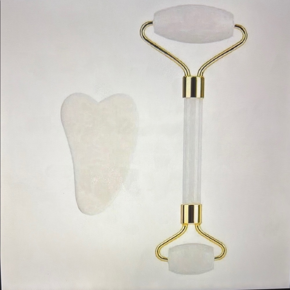 White Facial Roller and Gua Sha Set